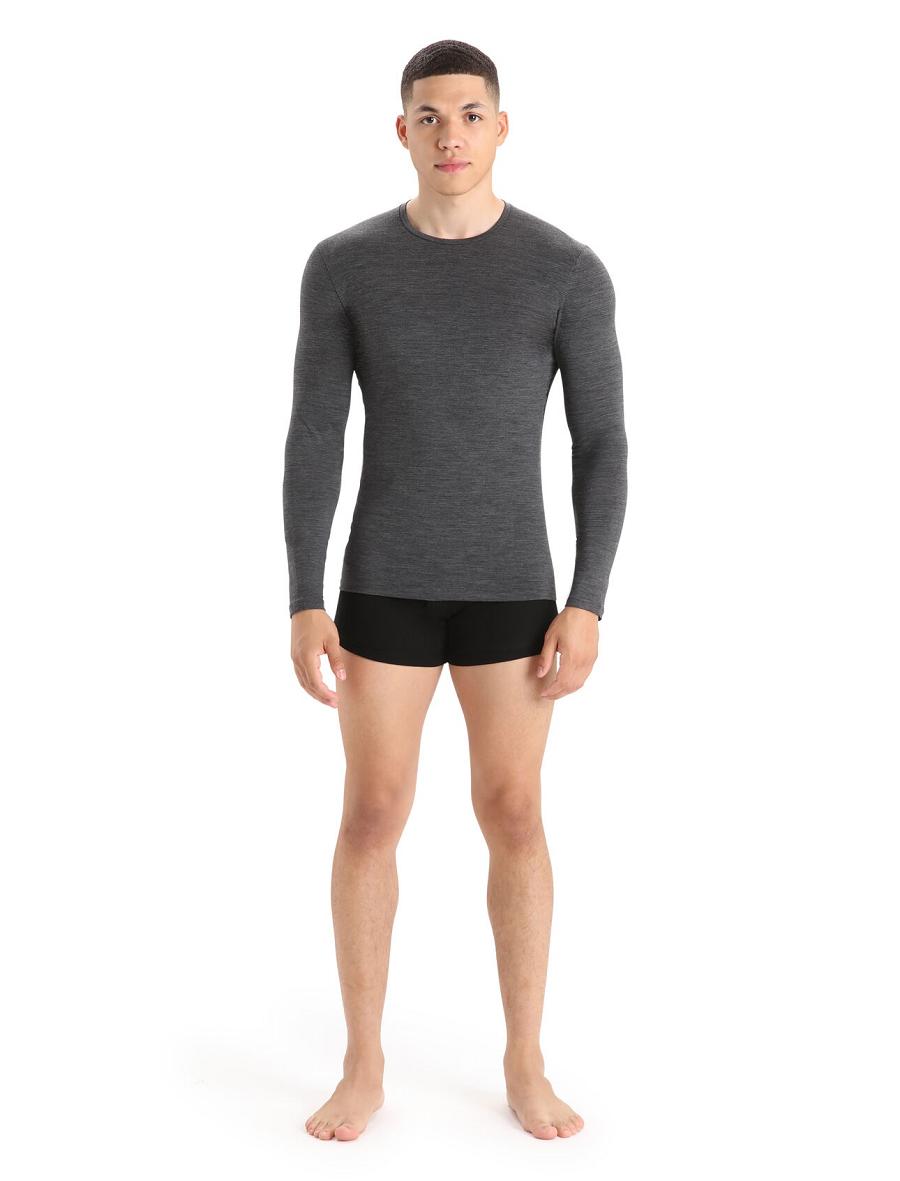 Jet Heather Icebreaker Merino Anatomica Long Sleeve Crewe T-Shirt Men's Underwear | AU 1291NWYB